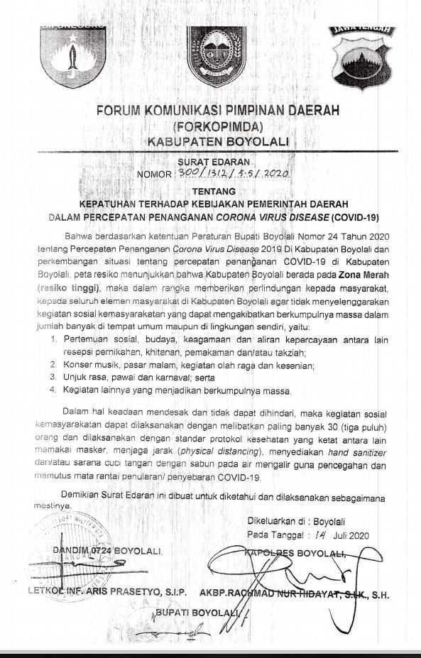 SURAT EDARAN FORUM KOMUNIKASI PIMPINAN DAERAH KABUPATEN BOYOLALI
