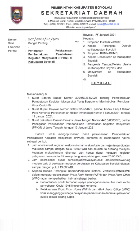PENEGASAN SEKDA PELAKSANAAN PPKM