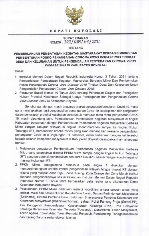 SE BUPATI TENTANG PPKM MIKRO
