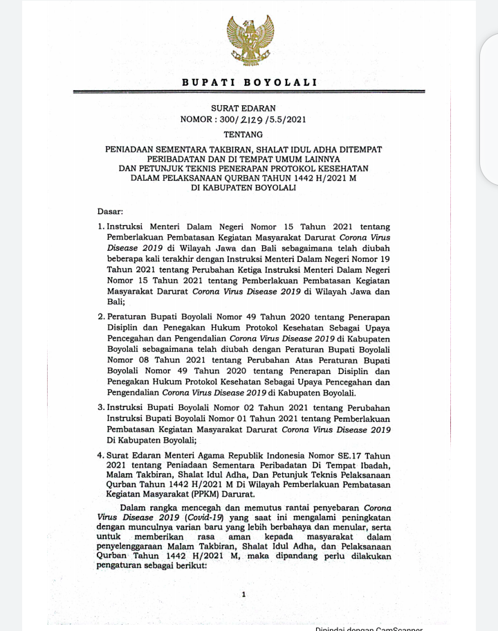 SE PELAKSANAAN IDUL ADHA 1442 H/2021 M KABUPATEN BOYOLALI
