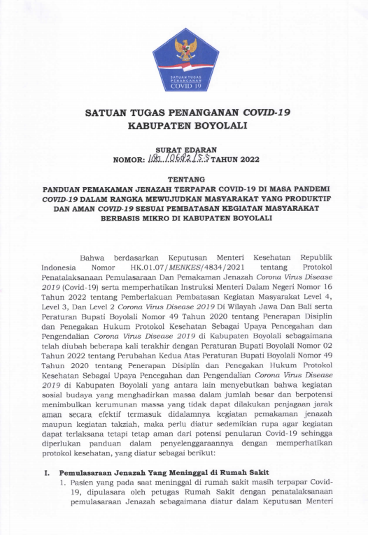 SURAT EDARAN PANDUAN PEMAKAMAN JENAZAH COVID-19